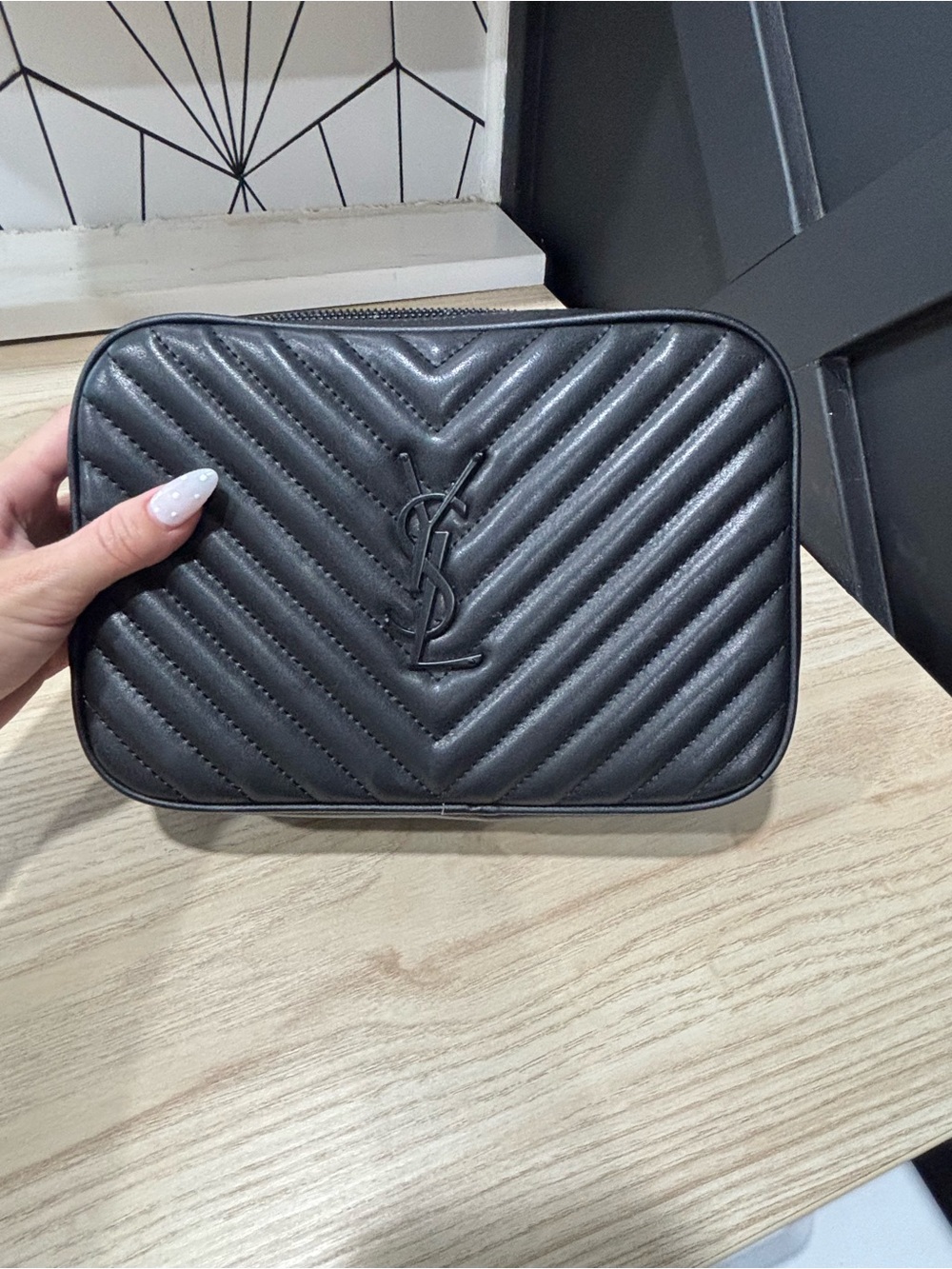 Saint Laurent Black Quilted Leather Toiletry Bag